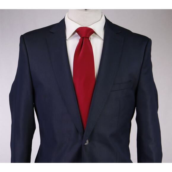 Zara Men's Navy Blue Sharkskin Shiny 2-Btn Slim Fit Suit 38R - Picture 3 of 10